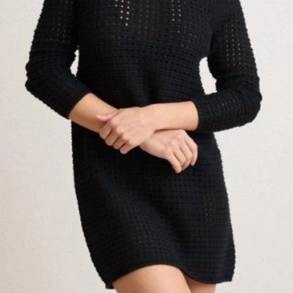 Thalia Crochet Sweater Dress, Black, Small